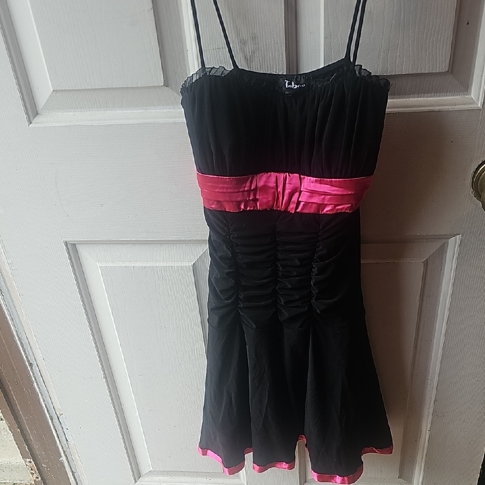 Taboo Black and Pink Ruched Tiered Sundress